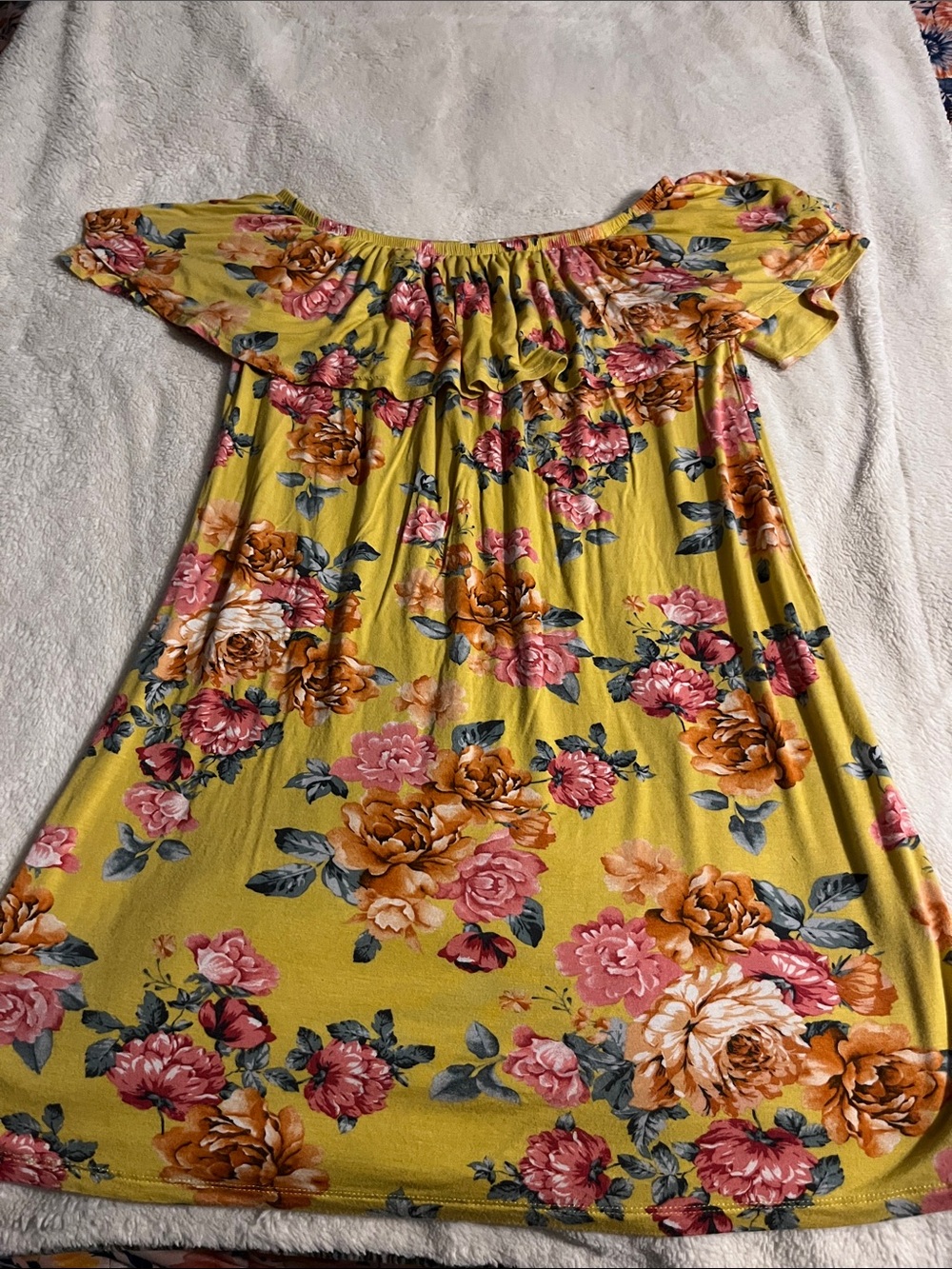 Women's Yellow Floral Off-Shoulder Casual Dress